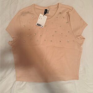 H&M Light Pink Embellished Crop Top